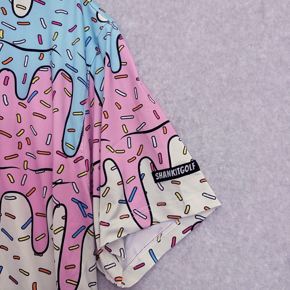 Shank It Golf Polo Shirt Mens 2XL Crazy Melt Colorful All Over Print Loud Flashy - Picture 5 of 8